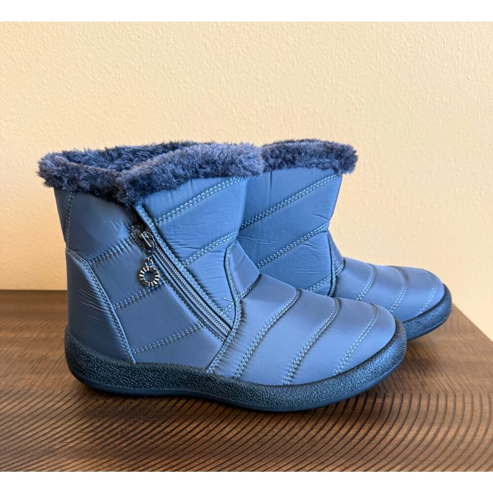 Dream Paris Warm Splash proof snow boots grey/blue faux fur $34 retail NEW 8.5